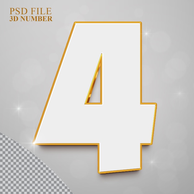 3d number 4 collection with golden style