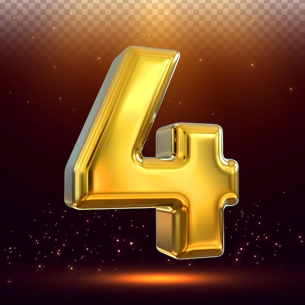 3D Number 4 Gold Style