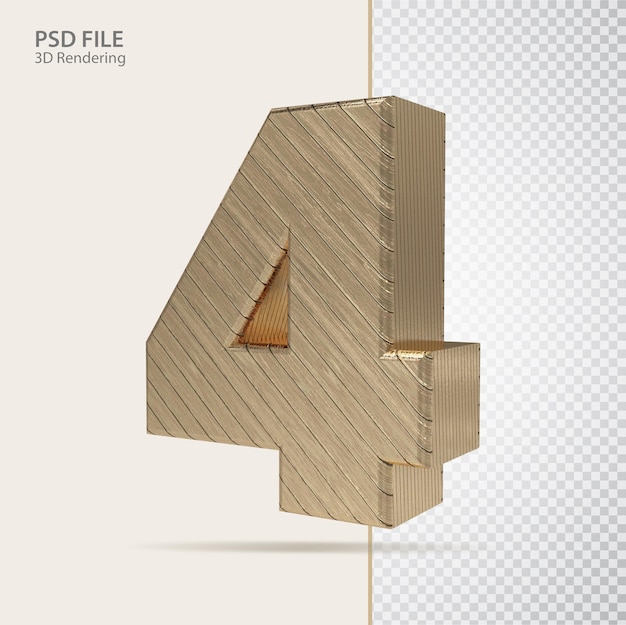 PSD 3d number 4 with golden luxury style