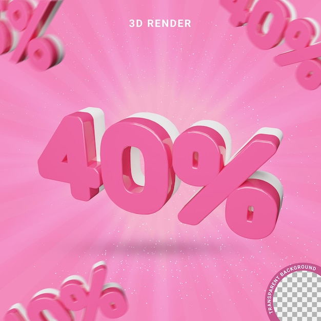 PSD 3d number 40 percent pink color modern text effect