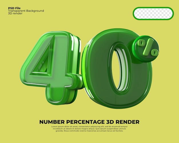 PSD 3d number 40 percentage sale discount green