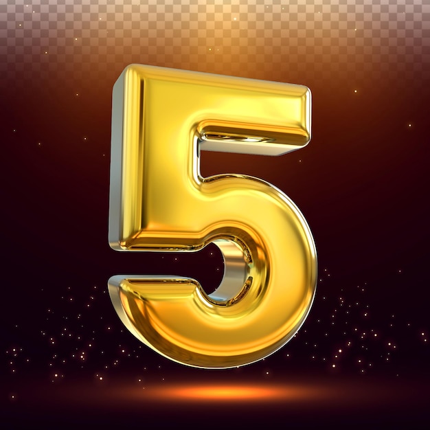 3D Number 5 Gold Style