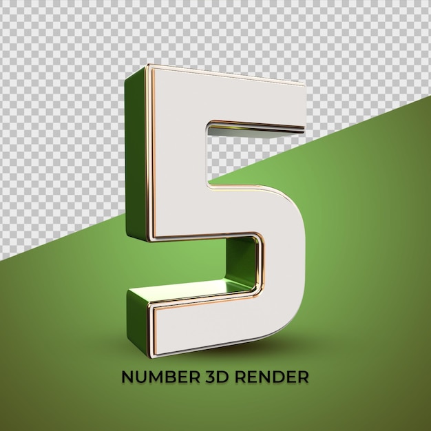 3d number 5 green white gold colors