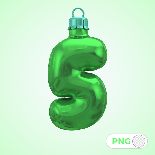 PSD 녹색으로 구성 된 크리스마스 스타일로 렌더링 된 3d 번호 5