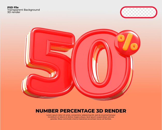 3d number 50 percentage sale discount red and yellow