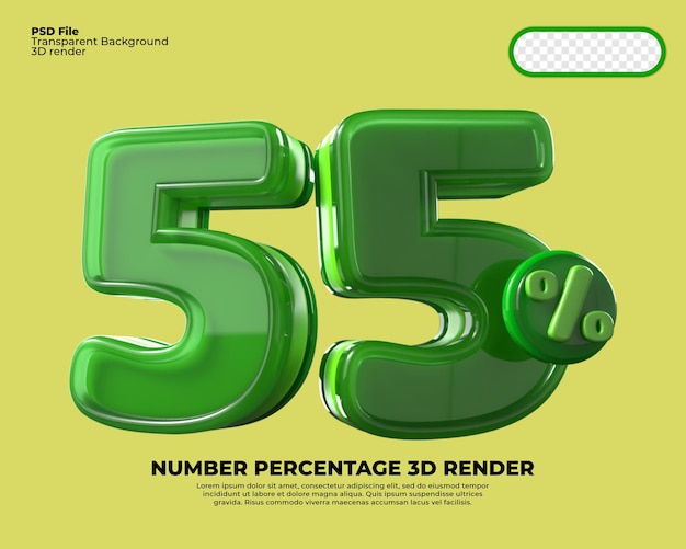 PSD 3d number 55 percentage sale discount green