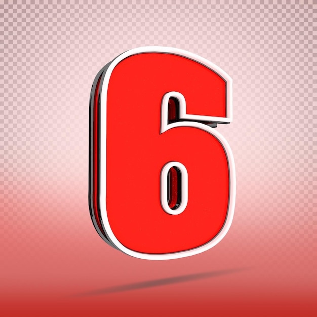 PSD 3d number 6 style color red