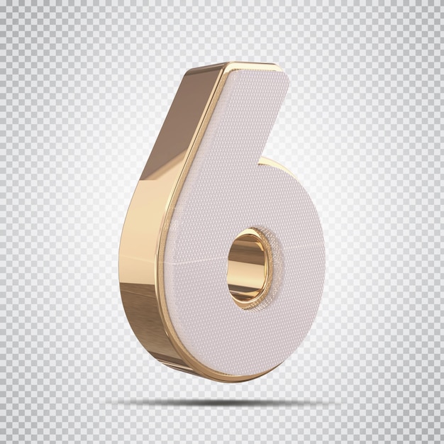 3d numero 6 con rendering in stile dorato