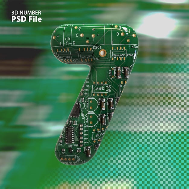3d number 7 texture electronic pcb boards render