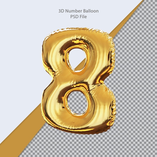 3d number 8 balloon golden