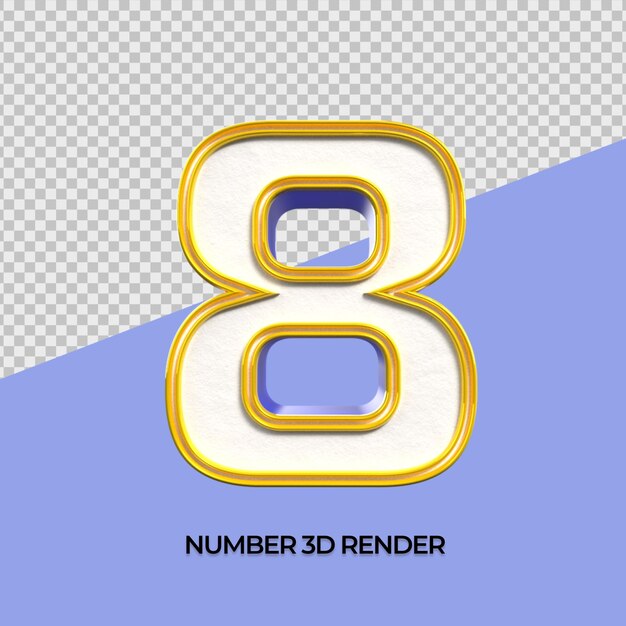 3d number 8 blue white yellow