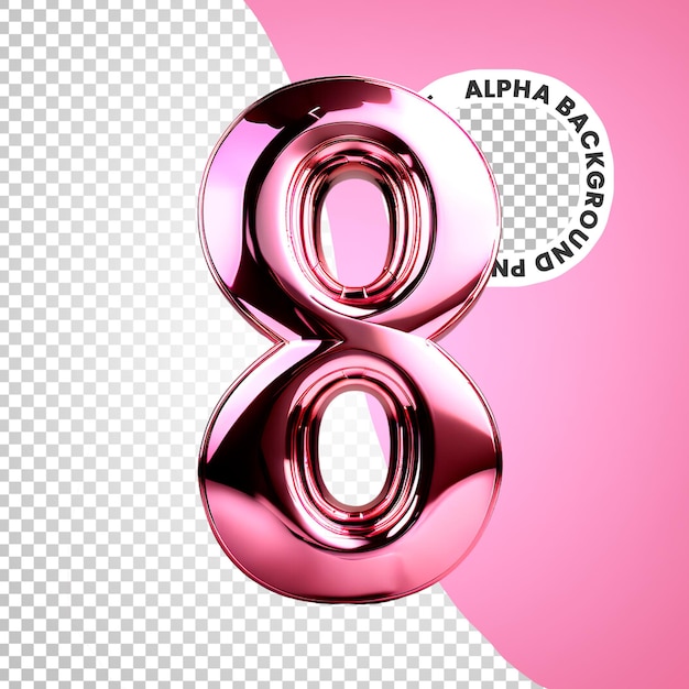 3d number 8 made of steel pink colored for the womens day