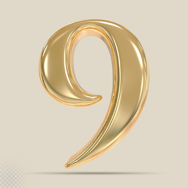 PSD 3d number 9 gold