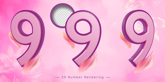 PSD 3d number 9 pink