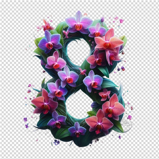 PSD a 3d number made by flowers is made by a transparent background