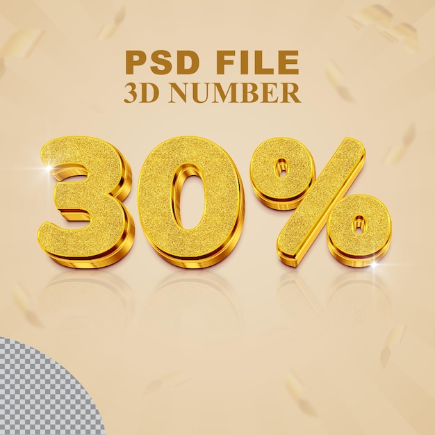 PSD 3d number promotion 30 percent style color gold