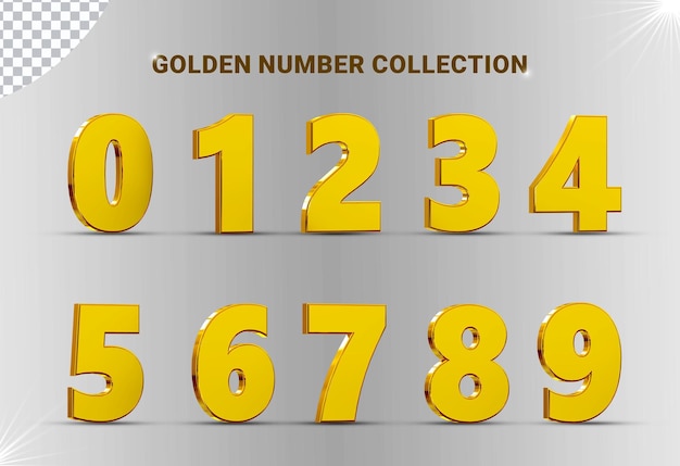 PSD 3d number set 0 to 9 collection with golden style