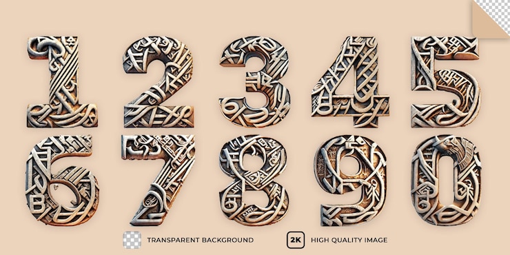 PSD 3d number set isolated