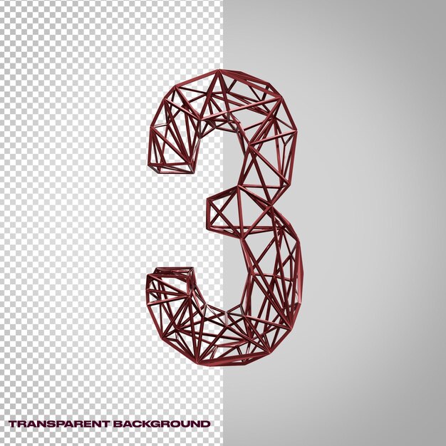 3D Number Three 3 in metallic style