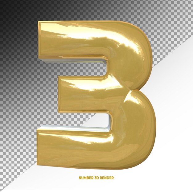 3d number three alphabet color golden