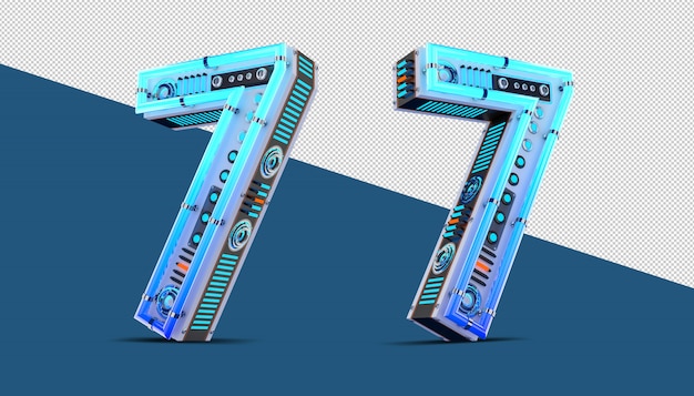 3d number with blue neon and neon light effect.