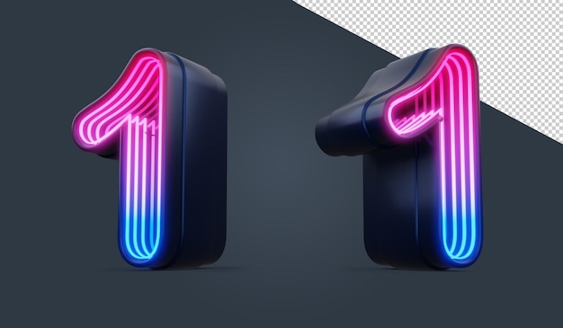 3d number with colorful neon light inside 3d rendering