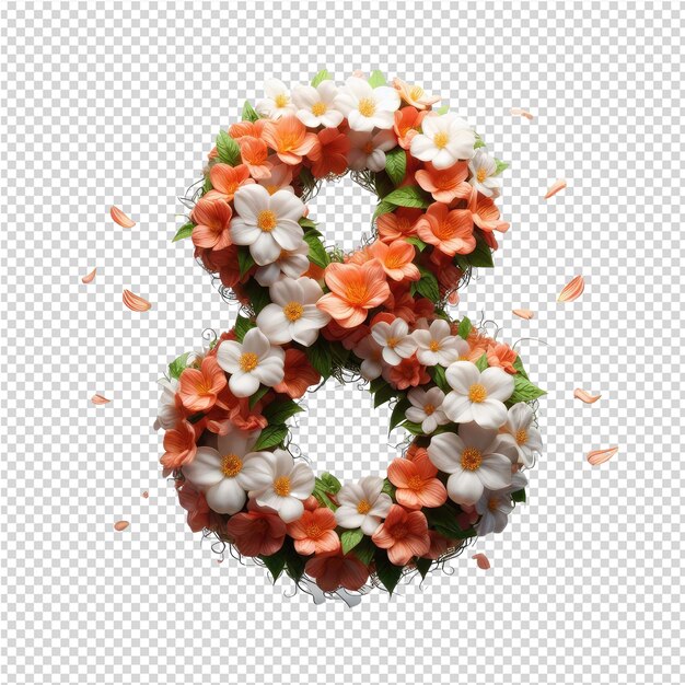 PSD a 3d number with flowers and a white background