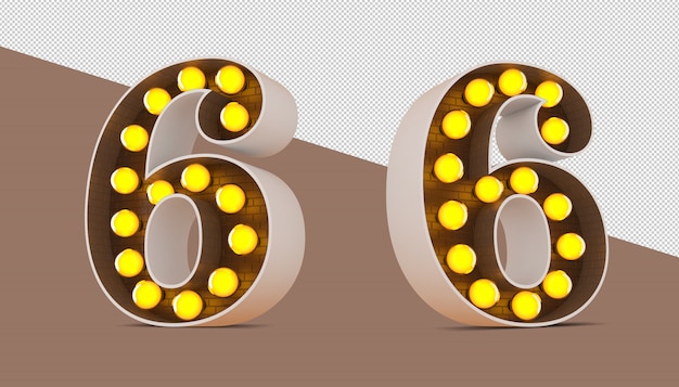 3d number with light bulbs 