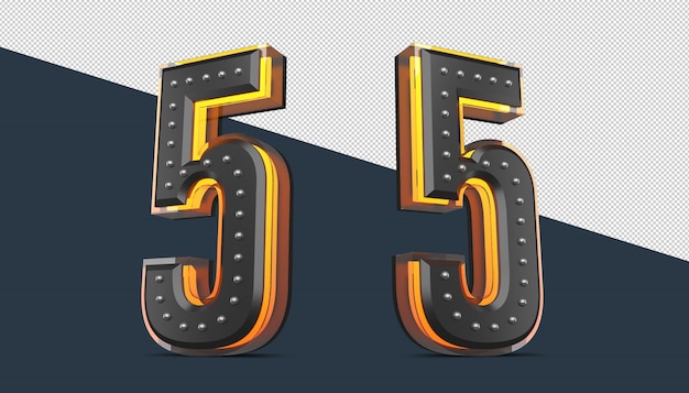 3D number with pin decoration and neon light effect