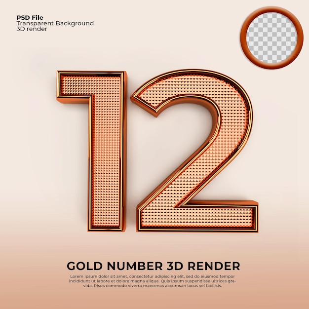 PSD 3d numbers 12 gold luxury