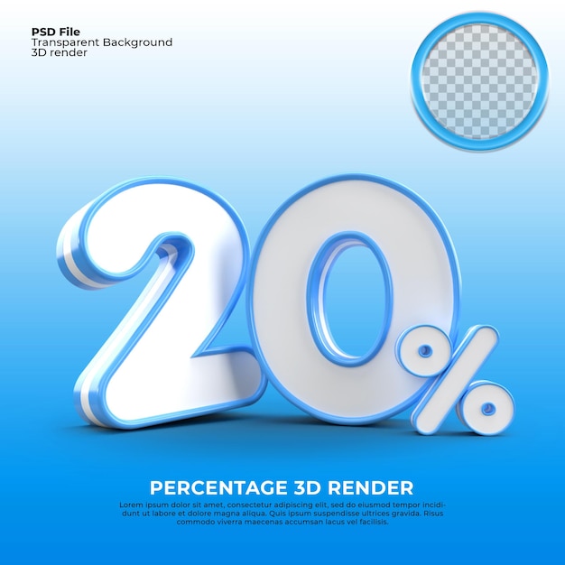 PSD 3d numbers 20 percentage blue