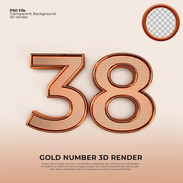 PSD 3d numbers 38 gold luxury