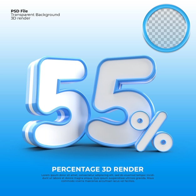 3d numbers 55 percentage blue