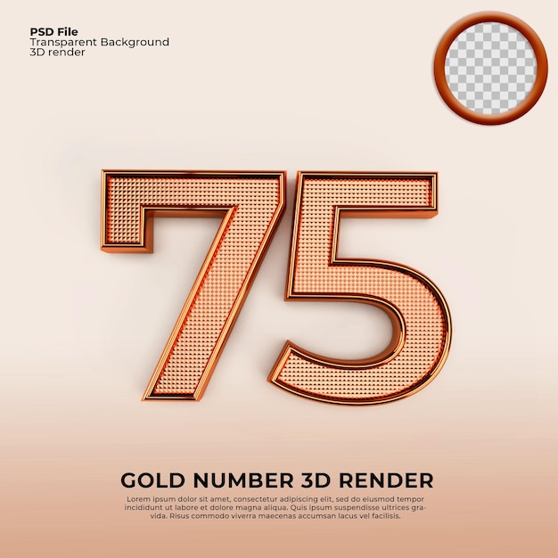 PSD 3d numbers 75 gold luxury