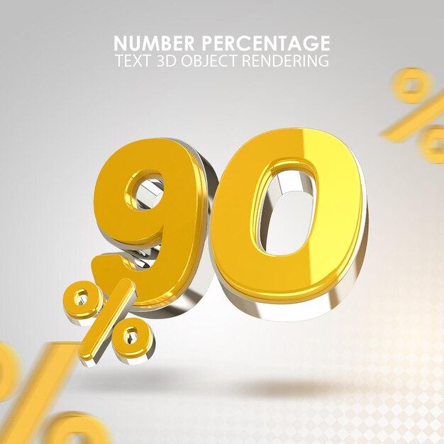 PSD 3d numbers 90 percentage ninety percent 3d rendering