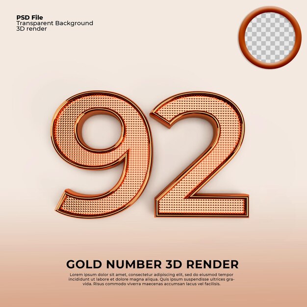 3d numbers 92 gold luxury