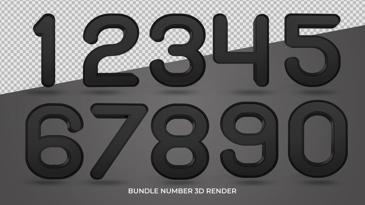 PSD 3d numbers bundle elegant black color