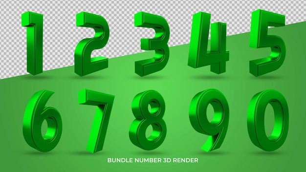 PSD 3d numbers bundle elegant green color