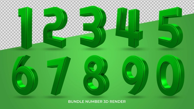 3d numbers bundle elegant green color