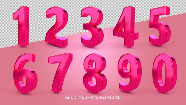 PSD 3d numbers bundle elegant pink metalic color