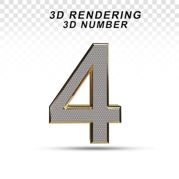 3D numer 4 biały ze złotą teksturą do kompozycji PSD