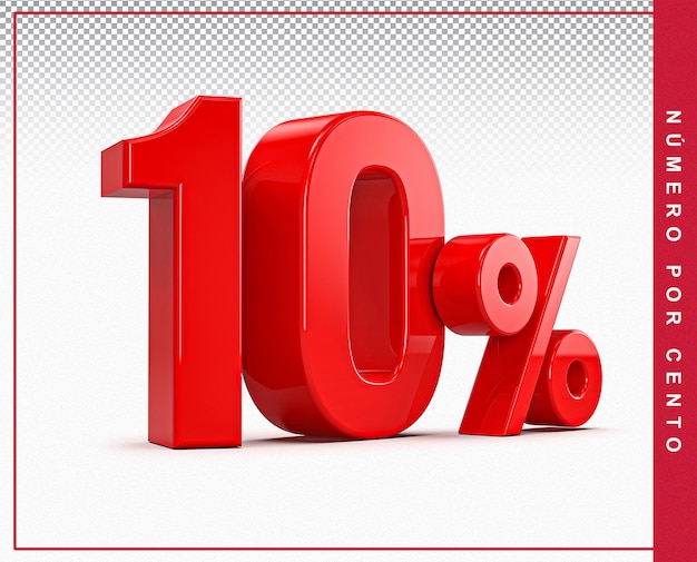 3D Nummer 10 Percentage Rood