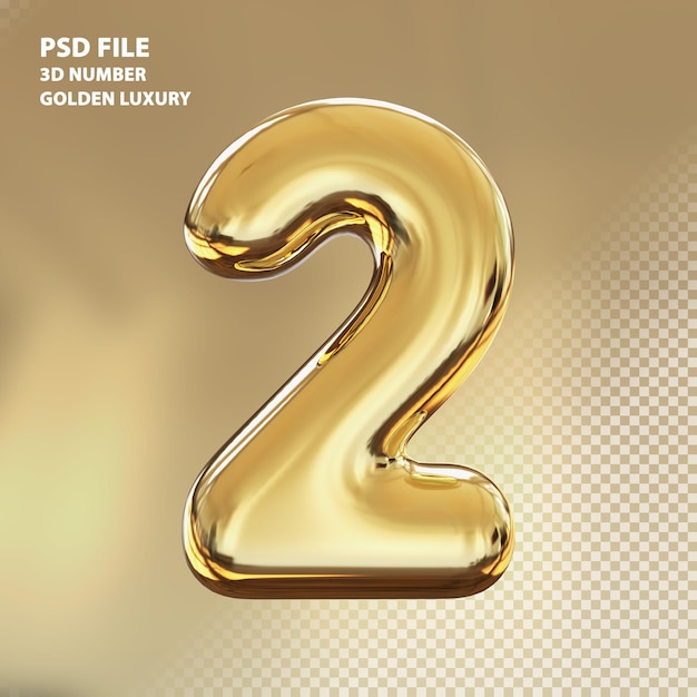 3d nummer 2 gouden luxe render