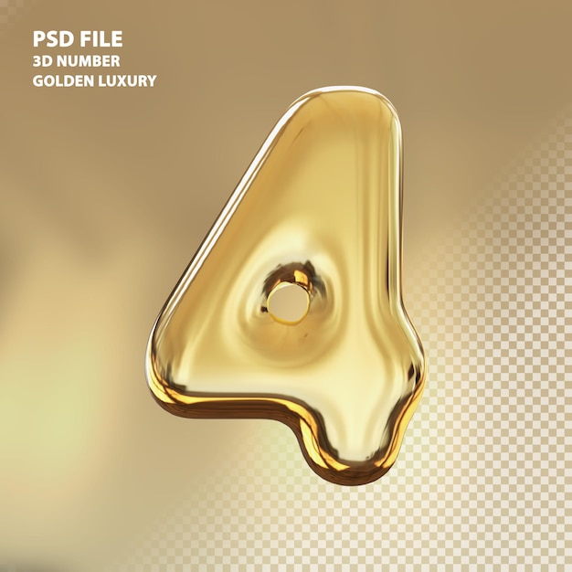 PSD 3d nummer 4 gouden luxe render