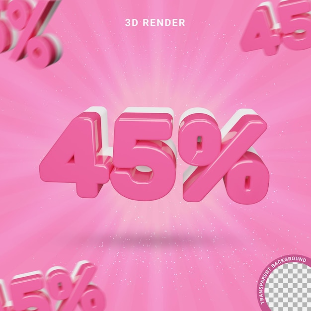 3D-nummer 45 procent Roze kleur Modern teksteffect