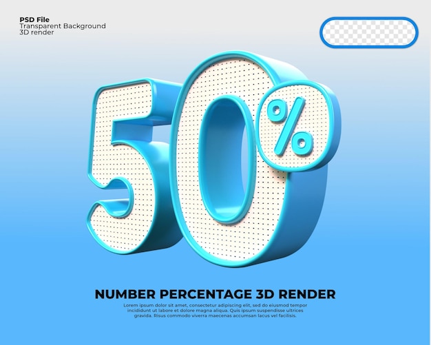 3d-nummer 50 procent korting geeft png-kleur blauw weer