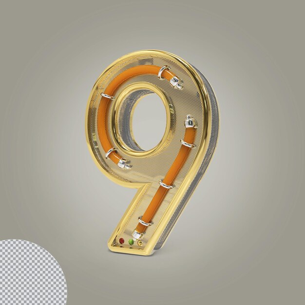 3d-nummer 9 gouden illustraties