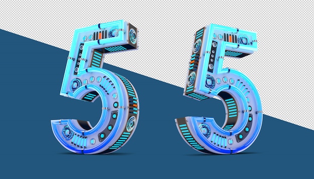 3D nummer med blå neon og neon lys effekt.
