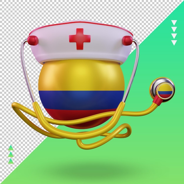 PSD 3d nurse day colombia bandiera rendering vista frontale