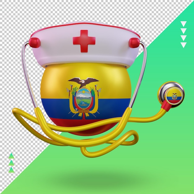 3d看護師の日エクアドルの国旗レンダリング正面図